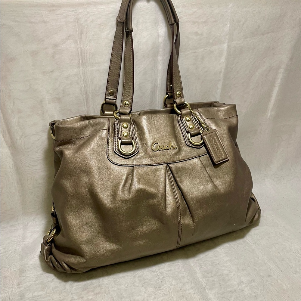 Coach Ashley Bronze Metallic Leather Carryall Handbag - Picture 3 of 15